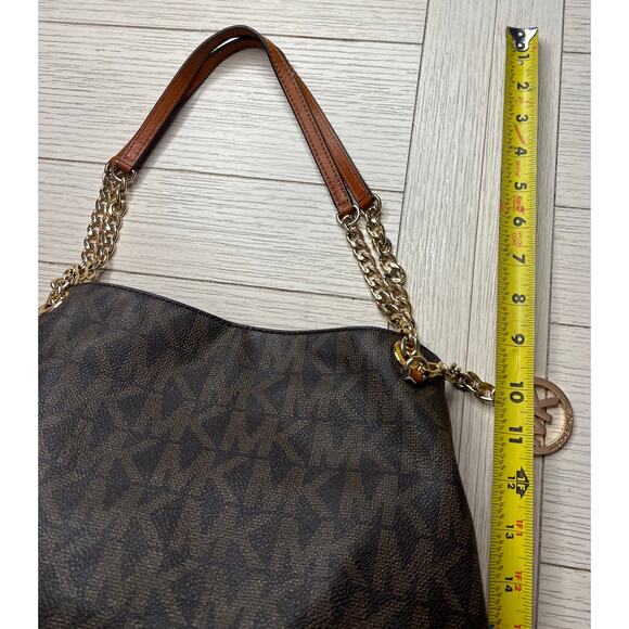 Michael Kors Jet Set Signature LG shoulder tote handbag w/ gold. 13"x10"x6.5" - Picture 12 of 12